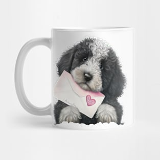 Valentines sheepadoodle pup with a love letter - for your dog-loving valentine Mug